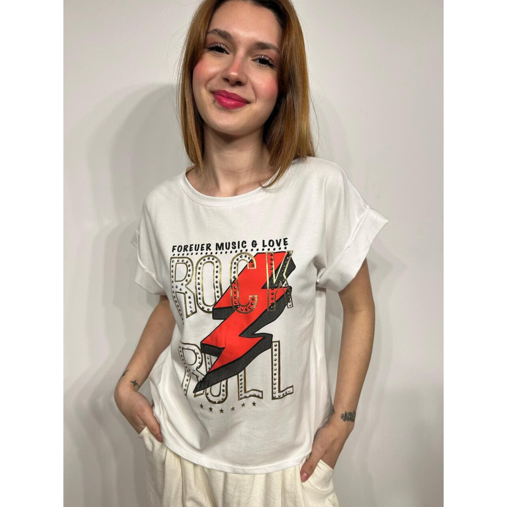 Camiseta Algodón Strass ROCK AND THUNDER Blanco HEVE