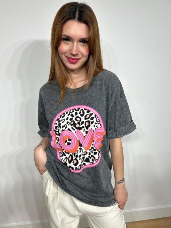 Camiseta Algodón CIRCLE PRINT LOVE Gris HEVE