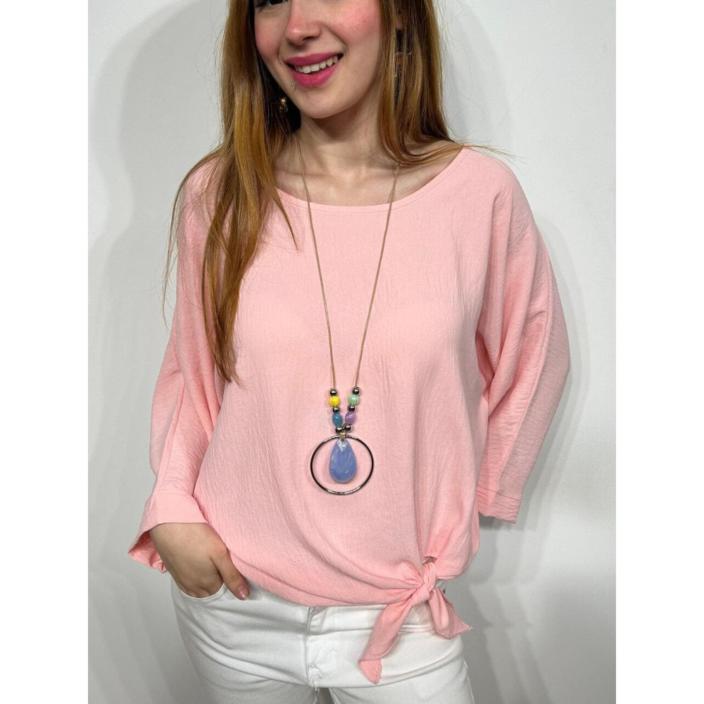 Blusa Nudo con Collar VINKA Rosa Pastel HEVE