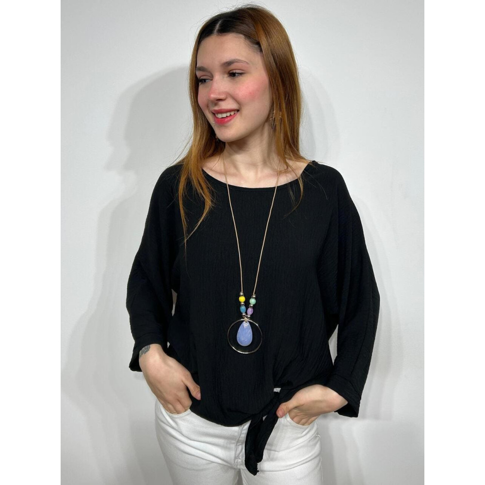 Blusa Nudo con Collar VINKA Negro HEVE