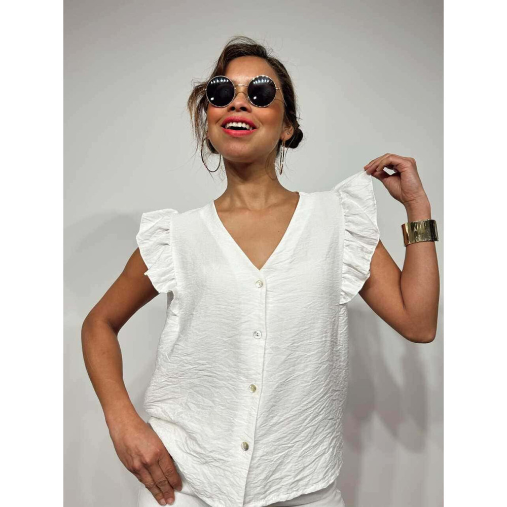 Blusa Textura Volantes MOURA Blanco HEVE