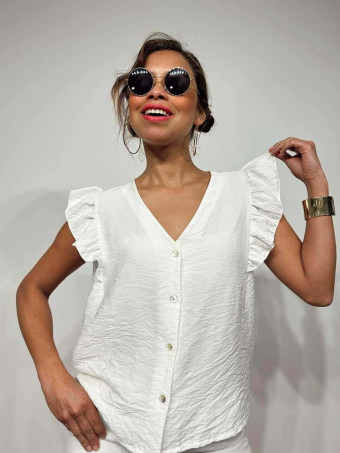 Blusa Textura Volantes MOURA Blanco HEVE