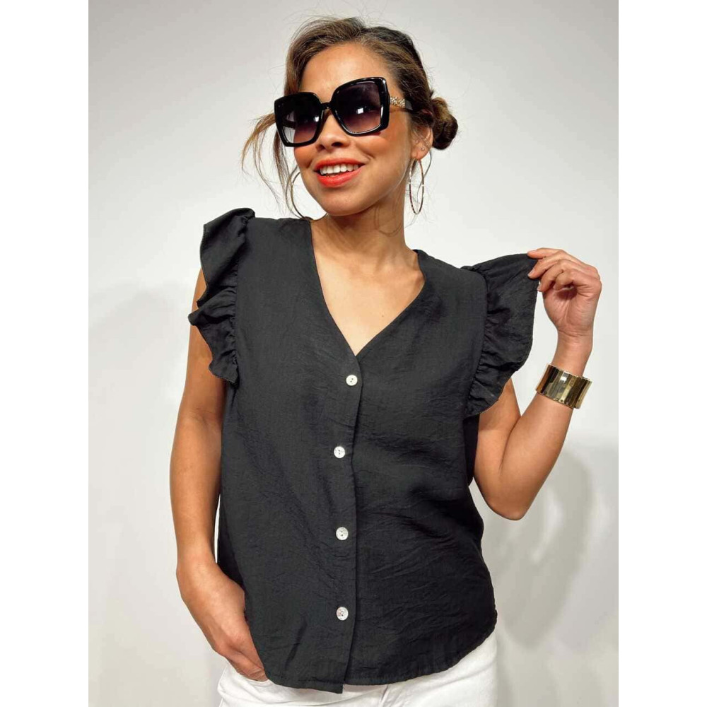 Blusa Textura Volantes MOURA Negro HEVE