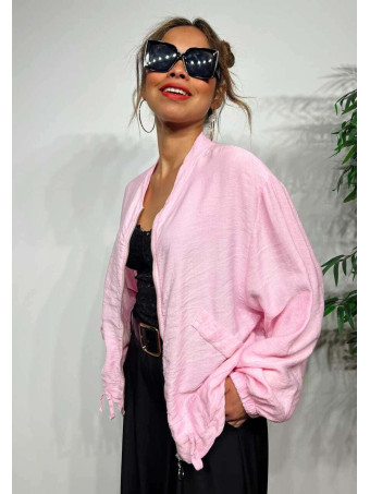 Chaqueta Bomber Efecto Lino ANOKHA Rosa Pastel HEVE