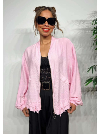 Chaqueta Bomber Efecto Lino ANOKHA Rosa Pastel HEVE
