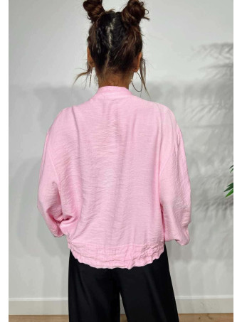 Chaqueta Bomber Efecto Lino ANOKHA Rosa Pastel HEVE