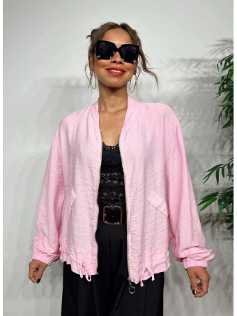Chaqueta Bomber Efecto Lino ANOKHA Rosa Pastel HEVE