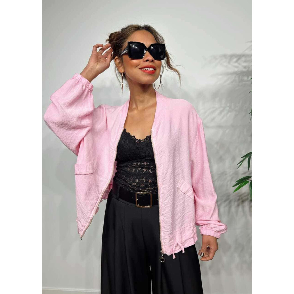 Chaqueta Bomber Efecto Lino ANOKHA Rosa Pastel HEVE Chaqueta Bomber Efecto Lino ANOKHA Rosa Pastel HEVE
