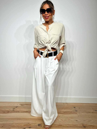Pantalón Palazzo Cinturón CHARMELLIE Blanco HEVE