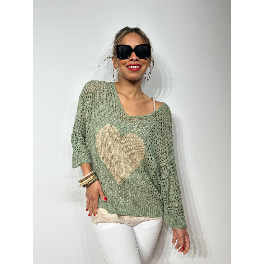 Punto Calado Corazón KEYLOVE Khaki HEVE Punto Calado Corazón KEYLOVE Khaki HEVE