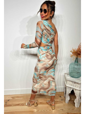 Vestido Asimétrico Tull GISKARD Aguamarina HEVE