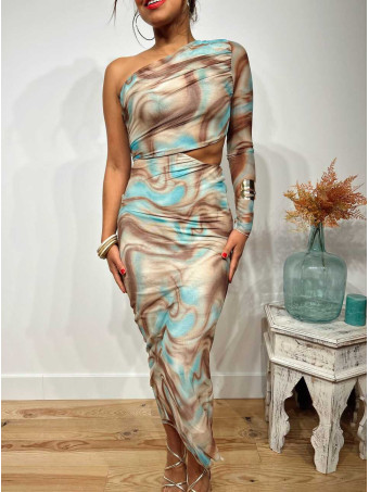 Vestido Asimétrico Tull GISKARD Aguamarina HEVE