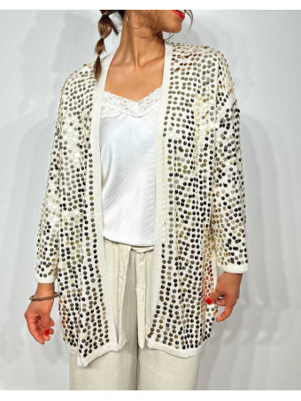 Chaqueta Punto Fino Lentejuelas BREEZE Beige HEVE