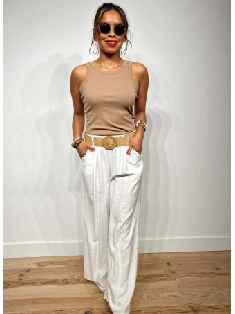 Pantalón Ancho Cinturón Rafia TREVIZE Blanco HEVE
