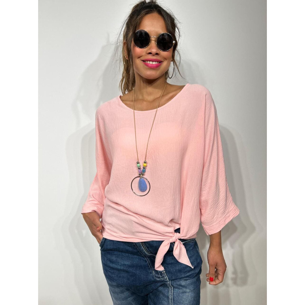 Blusa Nudo con Collar VINKA Rosa Pastel HEVE Blusa Nudo con Collar VINKA Rosa Pastel HEVE