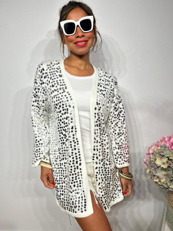 Chaqueta Punto Fino Lentejuelas BREEZE Blanco HEVE