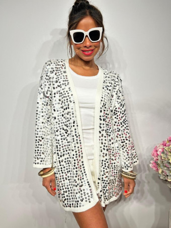 Chaqueta Punto Fino Lentejuelas BREEZE Blanco HEVE