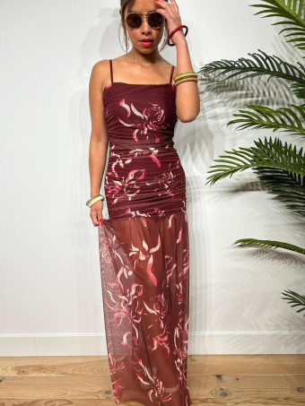 Vestido Tull Drapeado KEISYA Burdeos HEVE