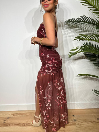 Vestido Tull Drapeado KEISYA Burdeos HEVE