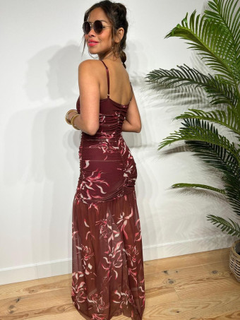 Vestido Tull Drapeado KEISYA Burdeos HEVE