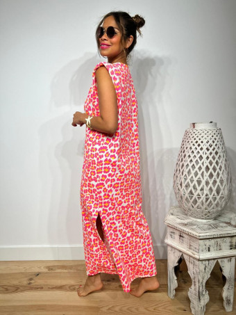 Vestido Print Hombreras WAMBA Rosa Flúor HEVE