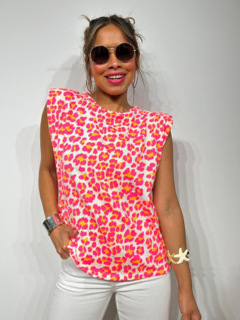 Camiseta Print Hombreras MAKEBA Rosa Flúor HEVE