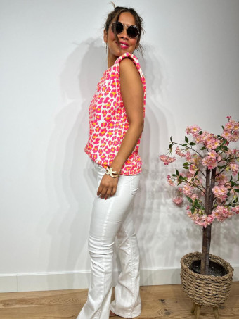 Camiseta Print Hombreras MAKEBA Rosa Flúor HEVE
