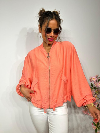 Chaqueta Bomber Efecto Lino ANOKHA Coral HEVE