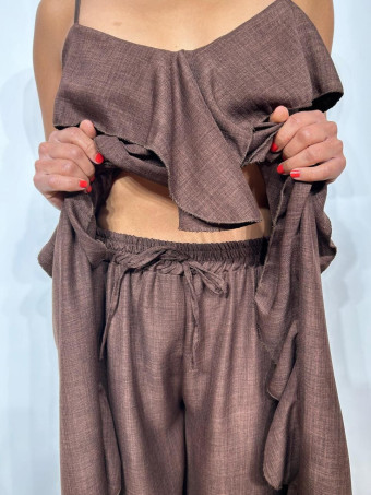Conjunto Top Extra-Long y Pantalón GHODES Marrón HEVE