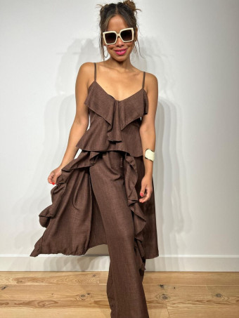 Conjunto Top Extra-Long y Pantalón GHODES Marrón HEVE
