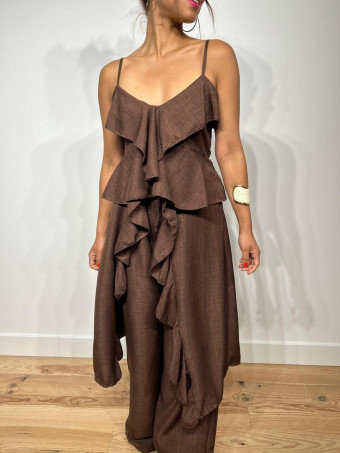 Conjunto Top Extra-Long y Pantalón GHODES Marrón HEVE