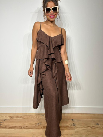 Conjunto Top Extra-Long y Pantalón GHODES Marrón HEVE