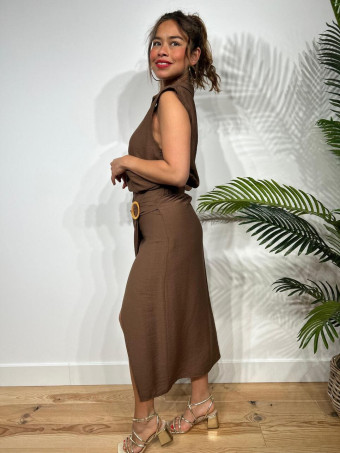 Conjunto Blusa y Falda KALIDORE Marrón HEVE