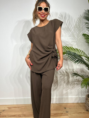 Conjunto Blusa y Pantalón VALTY Marrón HEVE