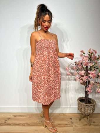 Vestido Estampado Flores AUGGIE Terracota HEVE