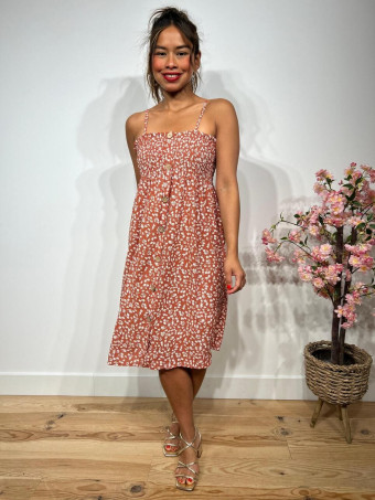 Vestido Estampado Flores AUGGIE Terracota HEVE