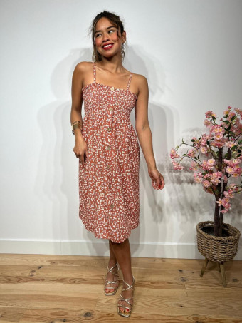 Vestido Estampado Flores AUGGIE Terracota HEVE