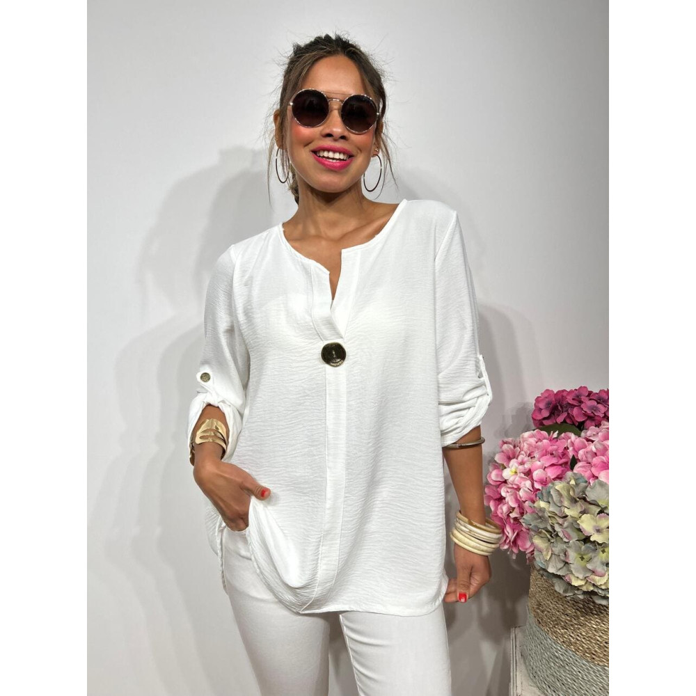 Blusa Maxi-Botón ELOANE Blanco HEVE Blusa Maxi-Botón ELOANE Blanco HEVE