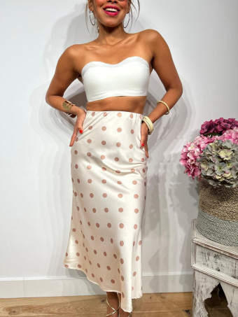 Falda Satinada Lunares POETIREY Beige/Camel HEVE