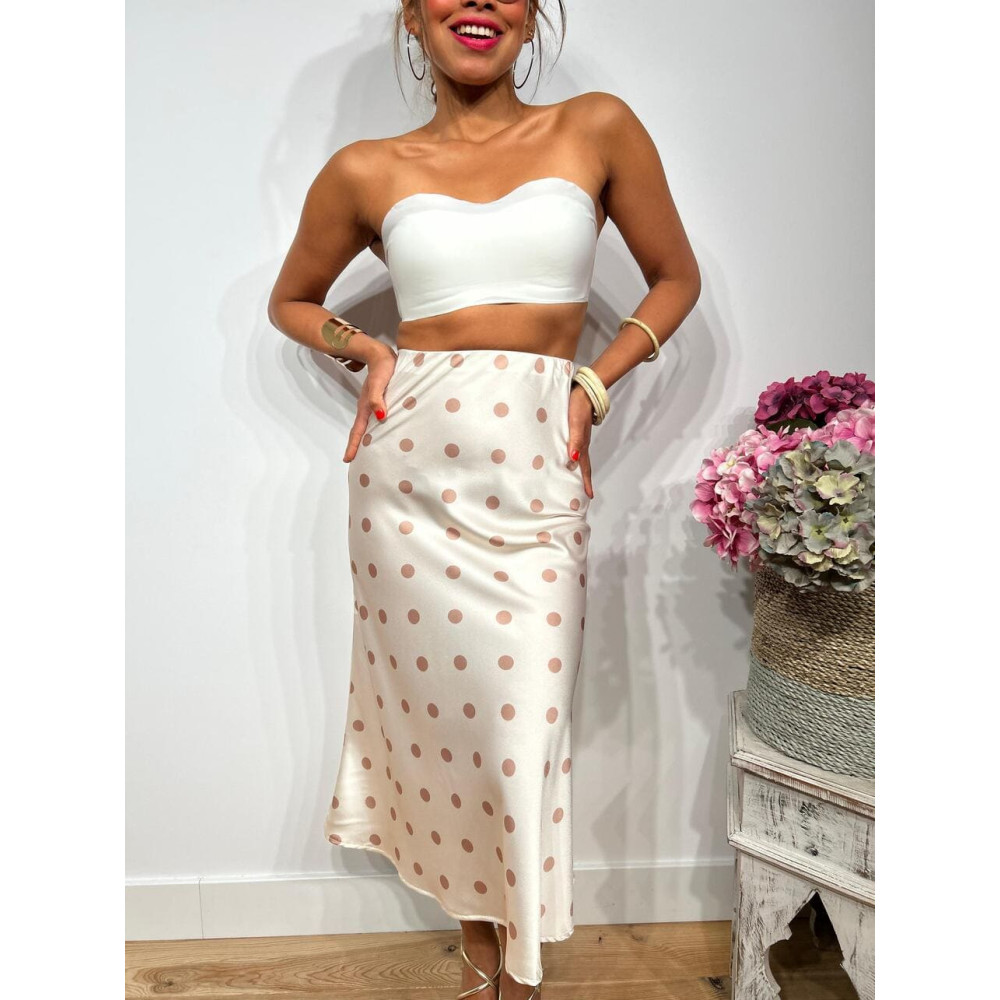 Falda Satinada Lunares POETIREY Beige/Camel HEVE Falda Satinada Lunares POETIREY Beige/Camel HEVE