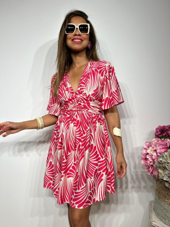 Vestido Corto Estampado SERASI Fucsia/Beige HEVE