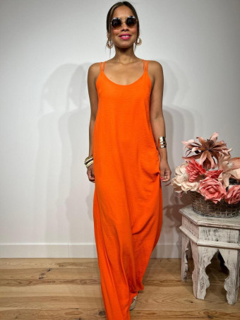 Vestido Tirantes Espalda Cruzada RIMBA Naranja Flúor HEVE