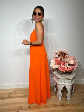 Vestido Tirantes Espalda Cruzada RIMBA Naranja Flúor HEVE
