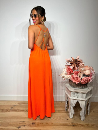 Vestido Tirantes Espalda Cruzada RIMBA Naranja Flúor HEVE