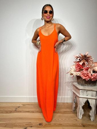 Vestido Tirantes Espalda Cruzada RIMBA Naranja Flúor HEVE