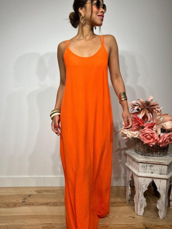 Vestido Tirantes Espalda Cruzada RIMBA Naranja Flúor HEVE