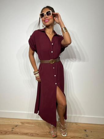 Vestido Camisero con Cinturón SIDGER Burdeos HEVE