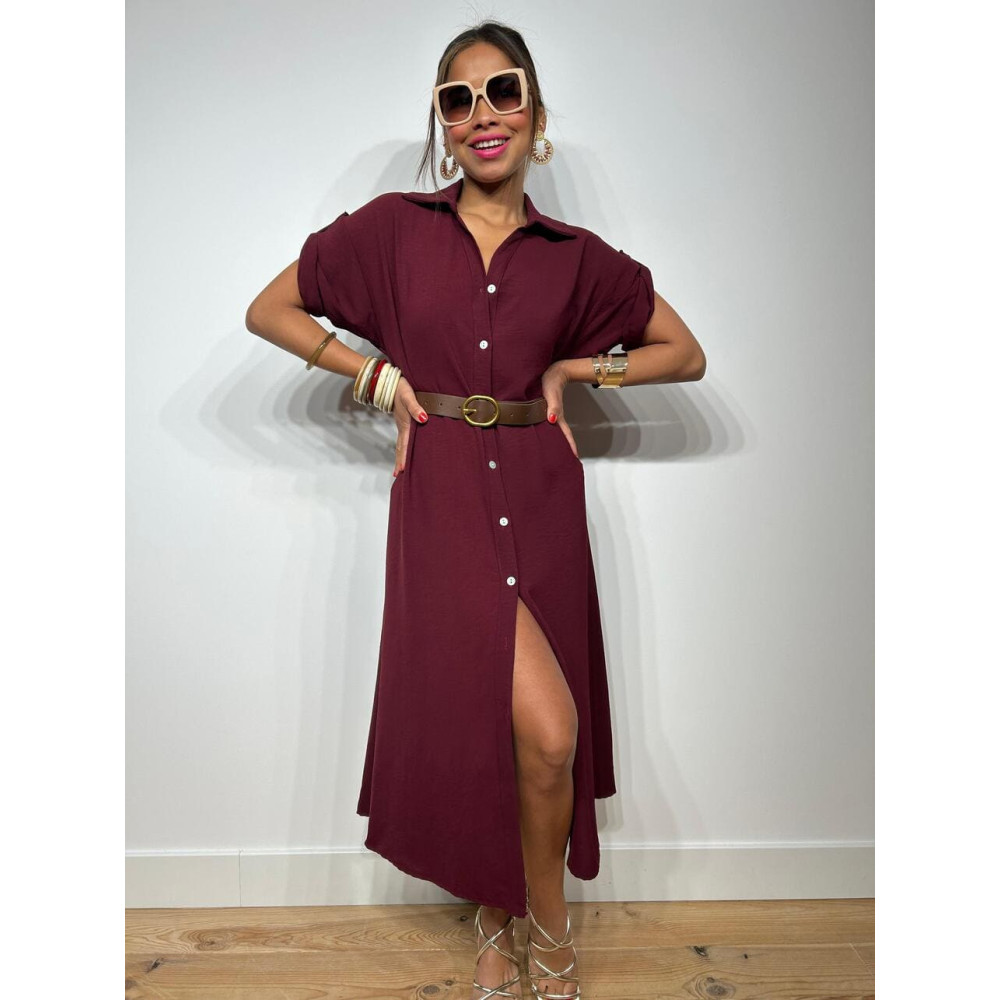 Vestido Camisero con Cinturón SIDGER Burdeos HEVE Vestido Camisero con Cinturón SIDGER Burdeos HEVE