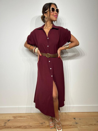 Vestido Camisero con Cinturón SIDGER Burdeos HEVE