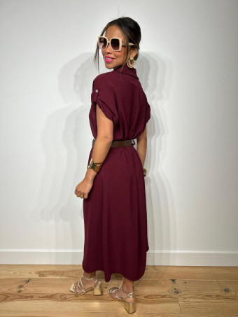 Vestido Camisero con Cinturón SIDGER Burdeos HEVE